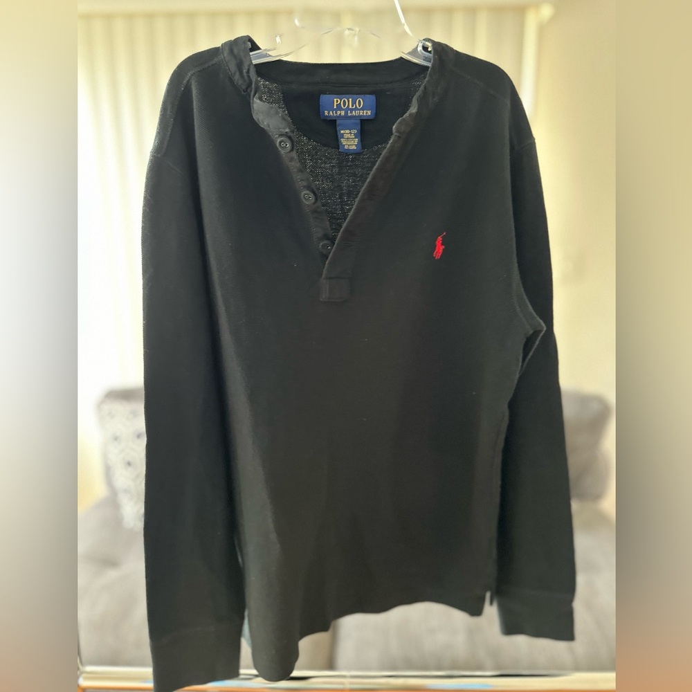 Polo Ralph Lauren Boys 3 Button No Collar Long Sleeve Shirt   Size M   Color Blk